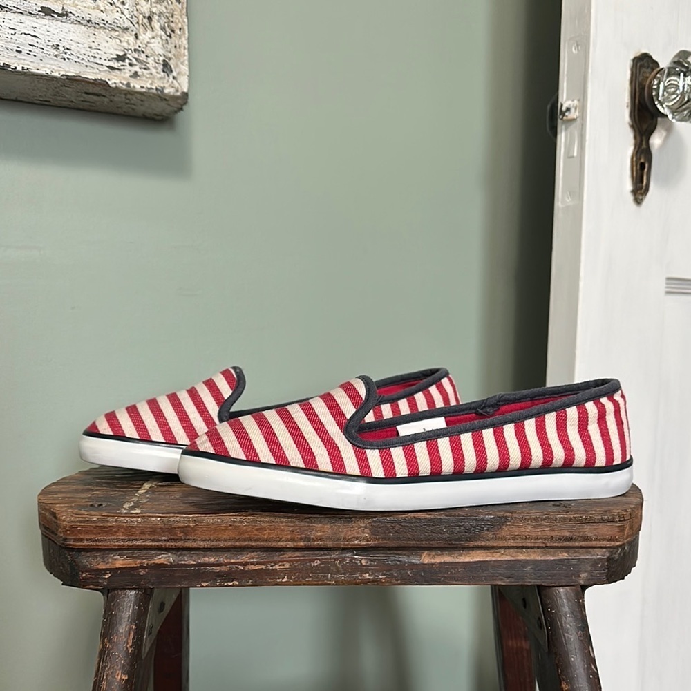 Merona Layson Red and Ecru Striped Slip-On Tennis Sneakers